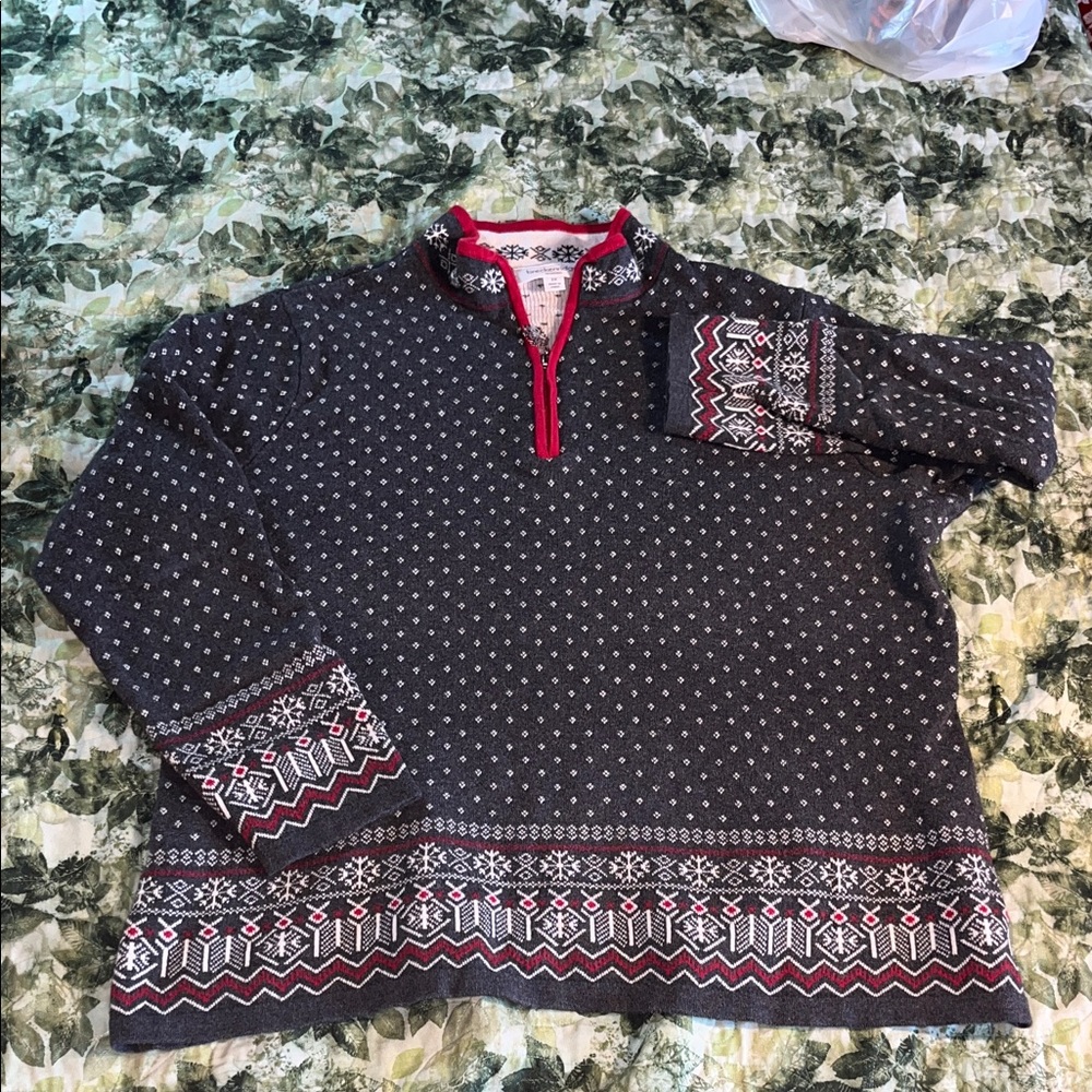 Breckenridge Gray and Red Scandinavian Patterned Cotton Sweater 2X GUC